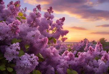 Fototapeta na wymiar Lilac blooms background, generative ai
