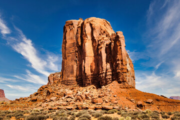 Monument Valley horizon, US, Navajo canyon park. Scenic sky, nature and rock desert