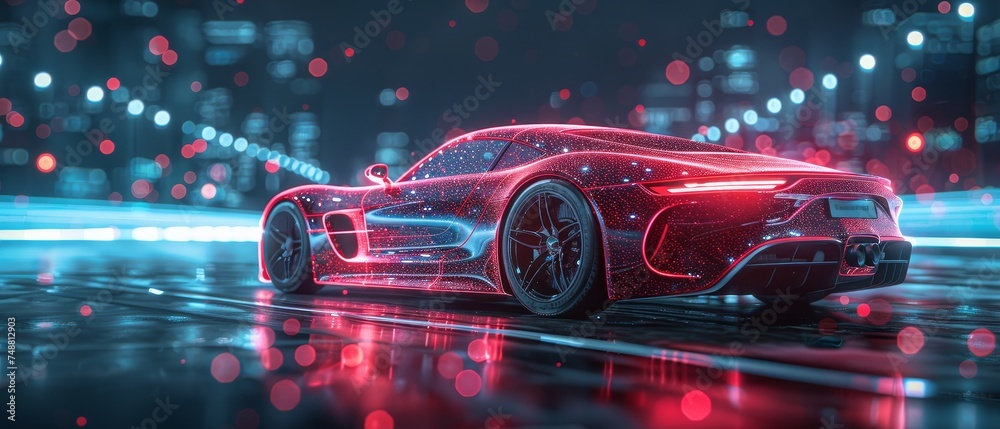 Aufkleber An abstract sport car with a polygon line in low poly. A network of dots and lines. A  speed concept background.
