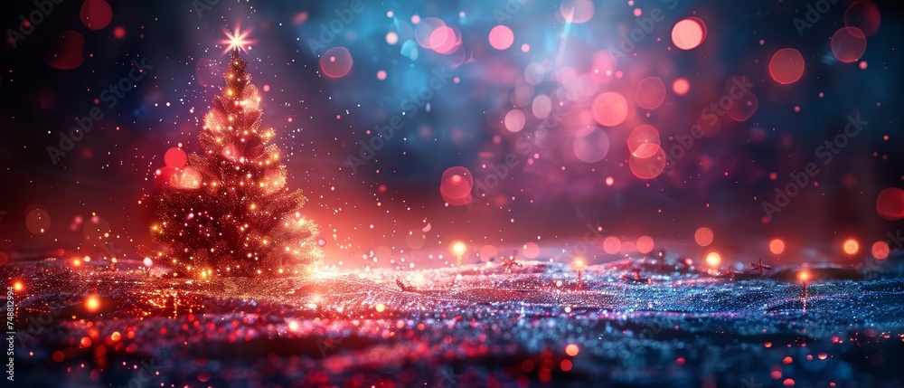 Aufkleber in this design, the christmas tree is depicted on a poster in the style of digital technology. congr