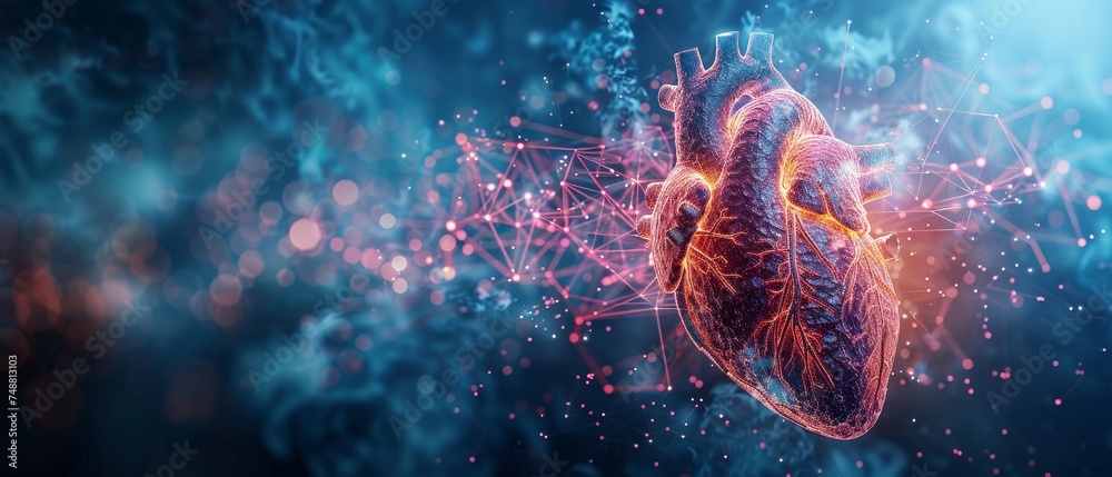 Poster a isolated heart with a pain center. low poly wireframe. 3d human body with geometry triangles. medi