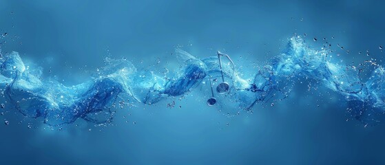 Designed for use in websites and musical applications, a digital  note icon on blue represents music, a song, melody, or tune. - obrazy, fototapety, plakaty