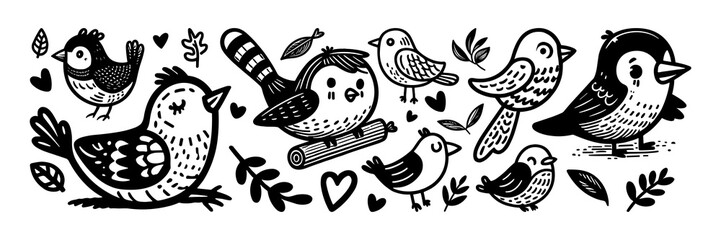 Bird flying tweet cute cartoon doodle set. Bird dove sparrow animal flight vector set