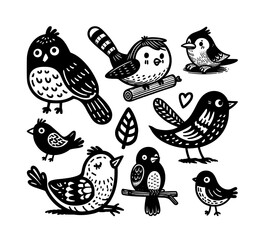 Bird flying tweet cute cartoon doodle set. Bird dove sparrow animal flight vector set
