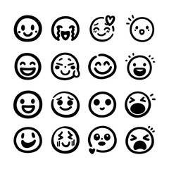 Emoji face smile happy emoticon vector doodle set. Emoji funny mood emotion vector doodle set
