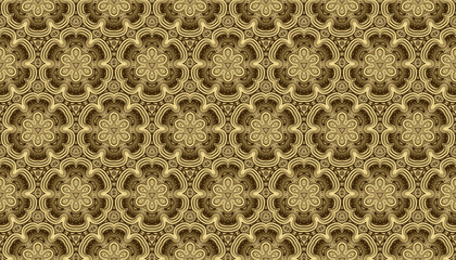 Endless ornament in brown colors, elegant floral abstract pattern with elements of curved geometric lines.