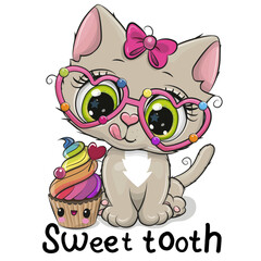 Cartoon Kitty Sweet tooth with Cupcake