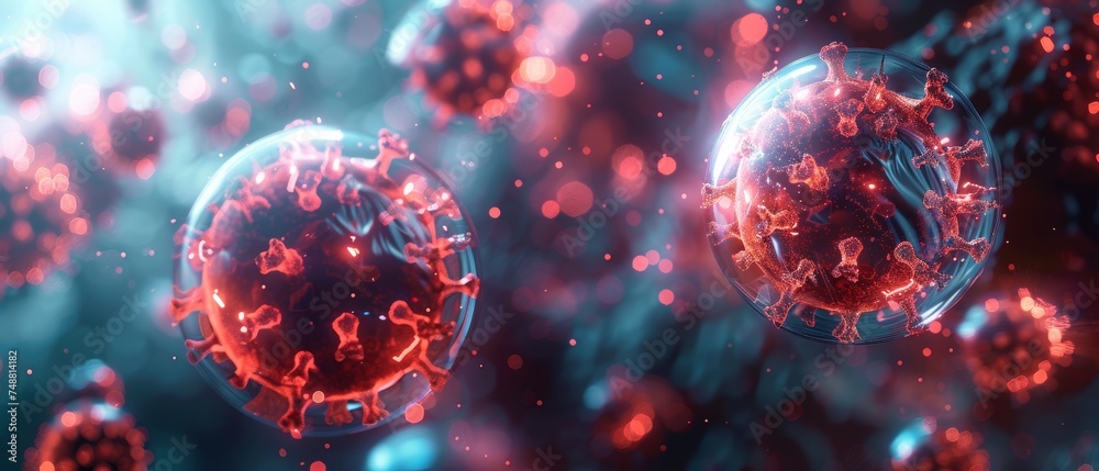 Aufkleber viruses outside a transparent glass dome. 2d concept showing immune system and virus protection. low