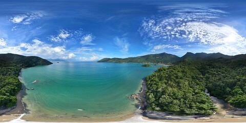360 aerial photo taken with drone over beach next to ruins