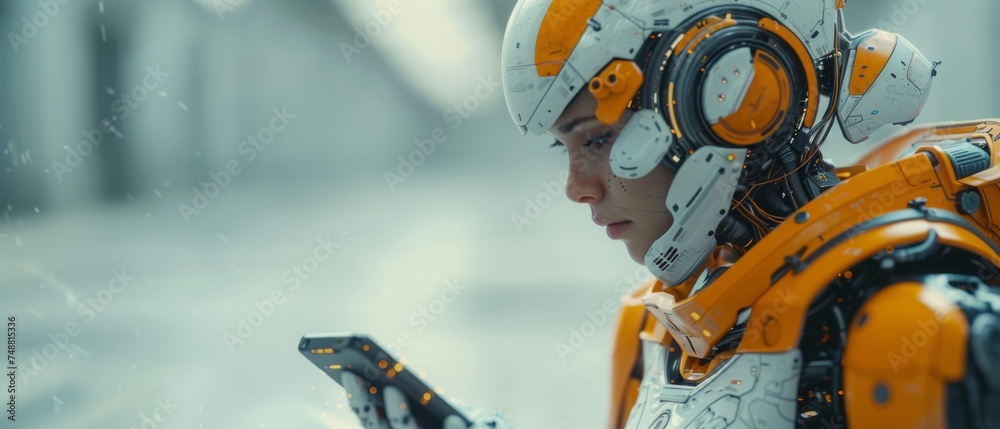 Aufkleber artificial intelligence in phones helps with communications with smart city infrastructure. robotic 