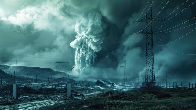 seismic activity, depicting scenes of earthquake aftermath alongside HAARP installations or facilities, aiming to provoke thought and discussion on the conspiracy theory.