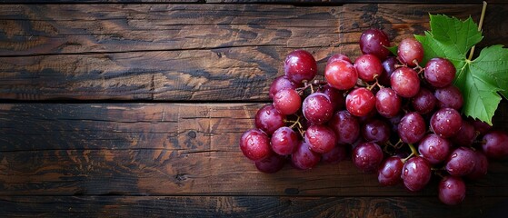 Grapes on Vintage Wood in Flat Lay Style
