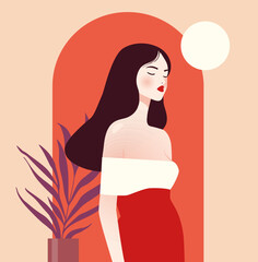 Illustration of a beautiful girl in a minimalist style.