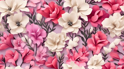 Obraz premium 3d orchid floral flowers seamless repeat pattern, floral pattern, flower paper art, in the style of light peach and dark teal polish folklore motifs, detailed foliage