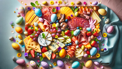 Fototapeta na wymiar Easter Elegance on a Charcuterie Board: A Symphony of Spring Flavors