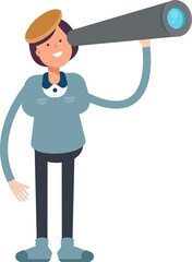 Girl Student Character Using Binoculars
