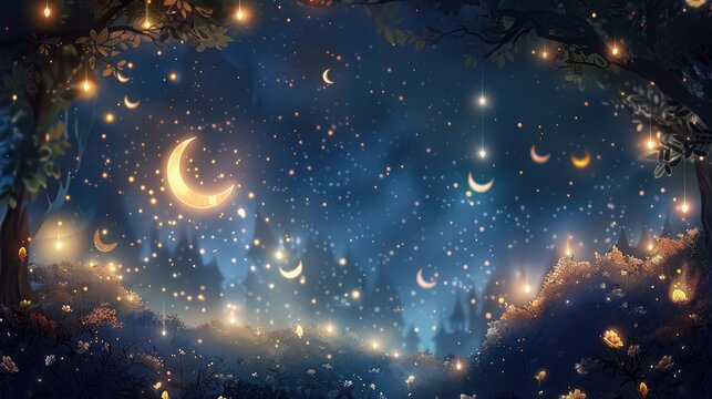 Magical Ramadan Sky Stars Moons Twinkling Lights