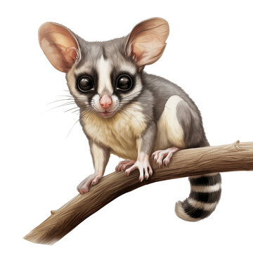 recommend clip art: Sugar glider little animal on a branch watercolor illustration with transparent background clipart
