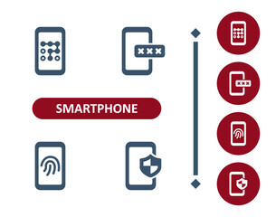 Smartphone Icons. Mobile Phone, Telephone, Security, Online, Antivirus, Password, PIN, Fingerprint Icon