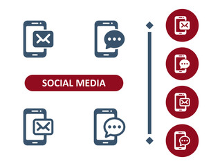 Social Media Icons. Smartphone, Mobile Phone, Phone Call, Text Message, Chat Bubble, Envelope Icon