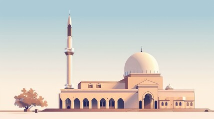 Fototapeta na wymiar Serenity in Design Minimalist Illustration of an Islamic Mosque