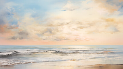 Fototapeta na wymiar Oil painting of serene waves and clouds at dusk