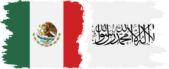 Afghanistan and Mexico grunge flags connection vector