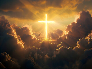  The Risen Jesus Ascended To Heaven The Scene. AI generative. - obrazy, fototapety, plakaty