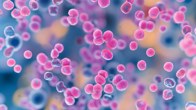 Colorful abstract cocci bacterium, full-frame background. Neural network generated in January 2024. Not based on any actual scene or pattern.