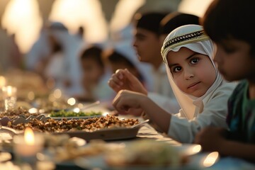 Muslim kids eating together