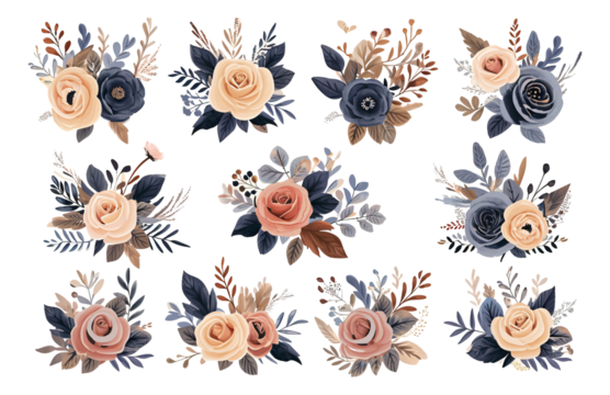 set of floral rose illustrations