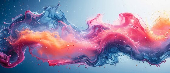 In this beautiful abstraction, liquid paints slowly blend together in a gentle flow - obrazy, fototapety, plakaty