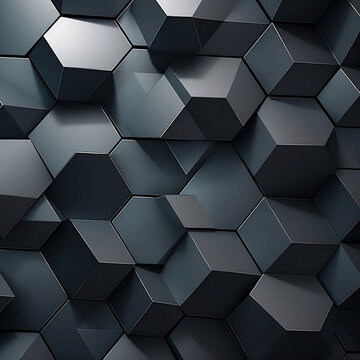 metallic gray and black hexagonal pattern abstract photo template, in the style of abstraction-création, mechanical designs, geometric shapes & patterns, wallpaper