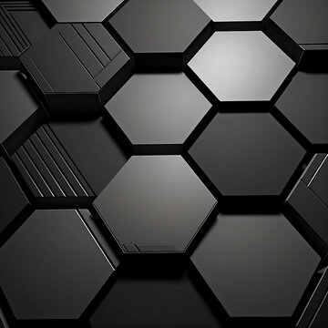 metallic gray and black hexagonal pattern abstract photo template, in the style of abstraction-création, mechanical designs, geometric shapes & patterns, wallpaper