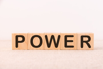POWER WORDS word written on wood block. POWER WORDS text on table, concept.