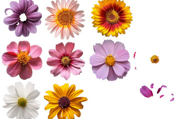 An assortment of beautiful flowers on a white background