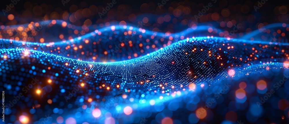 Poster data communication and transfer of dna biology in a futuristic digital background. dark and blue bac