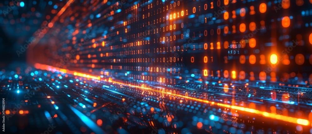 Fototapete System engineering. Binary code. Programming. Concept of digital transformation.