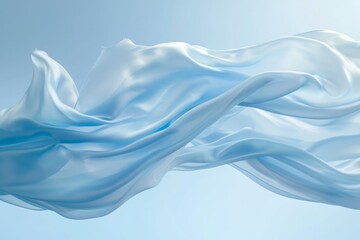 Beautiful blue fluttering flying fabric cloth floating free in air