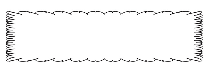 Scalloped wavy doodle line frame. Hand drawn wave rectangle border. Funky text box background. Pop vintage groovy frame. Vector illustration. Doodle vector illustration isolated on white background.