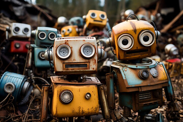 Abandoned robots in a junkyard legacy of rapid technological obsolescence