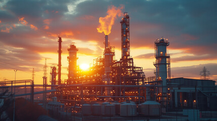 Obraz premium Factory chimney releases smoke. Nature pollution concept. Industrial carbon emissions into air. Pipe manufactory pollutes sky. Industrial enterprise spoils environment. Emissions disrupting ecosystem.