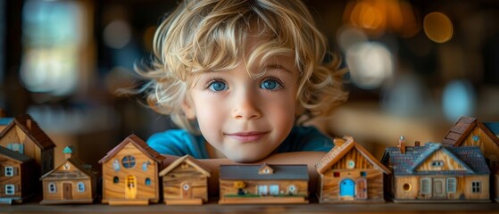 Looking at a dollhouse with a boy
