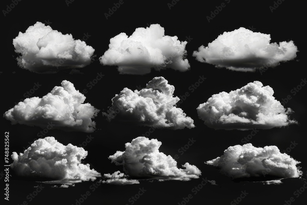 Poster a white cloud set on a black background is isolated on a white background