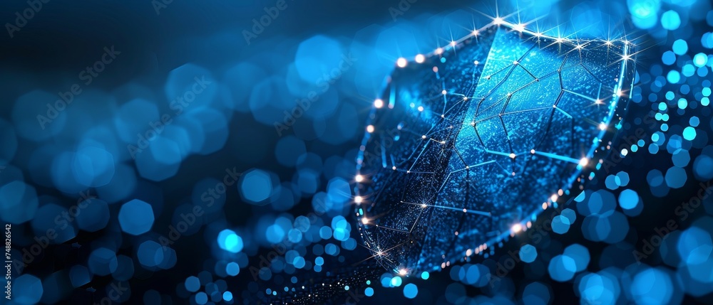 Leinwandbilder this abstract wireframe illustration on dark blue represents the concept of secure and protect. this