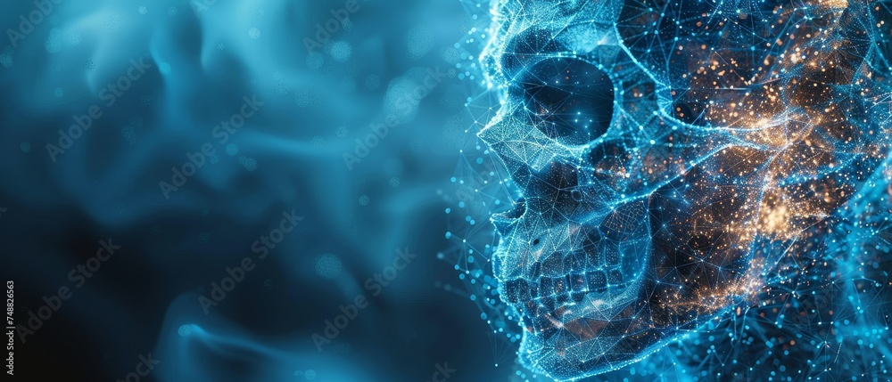 Fototapete abstract blue scull with 2024 new year's greetings. low poly style design. abstract geometric backgr