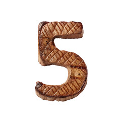 Obraz premium The number 5 made from beef steak, PNG file. Generative AI