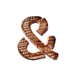 Letter made from beef steak, PNG file. Generative AI