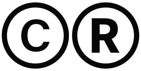 copyright & registered symbol or copyright and registered sign on white bg