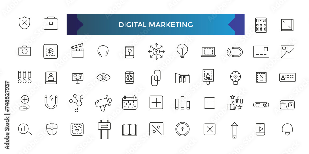 Wall mural digital marketing set of web icons in line style. marketing icons for web and mobile app.
